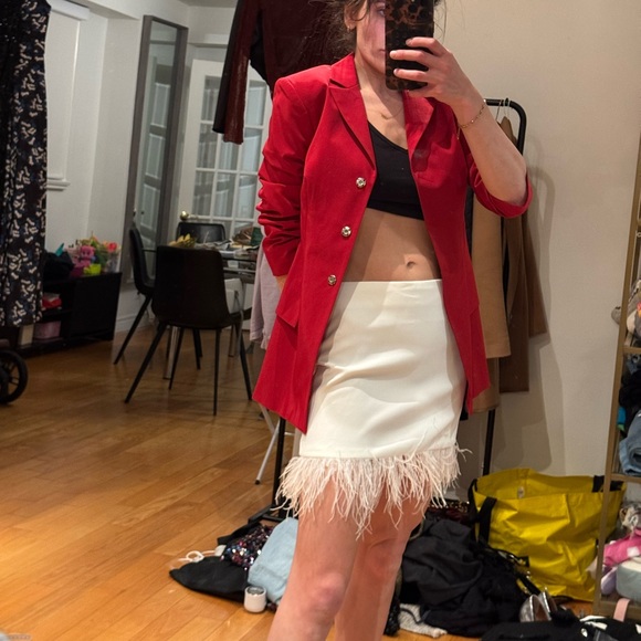 Ivory Ostrich Feather Hem Mini Skirt - Picture 4 of 11